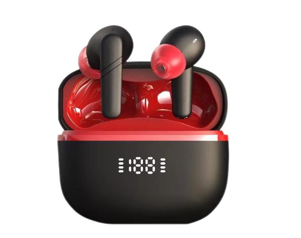 Red Wireless Earbuds with LED Display